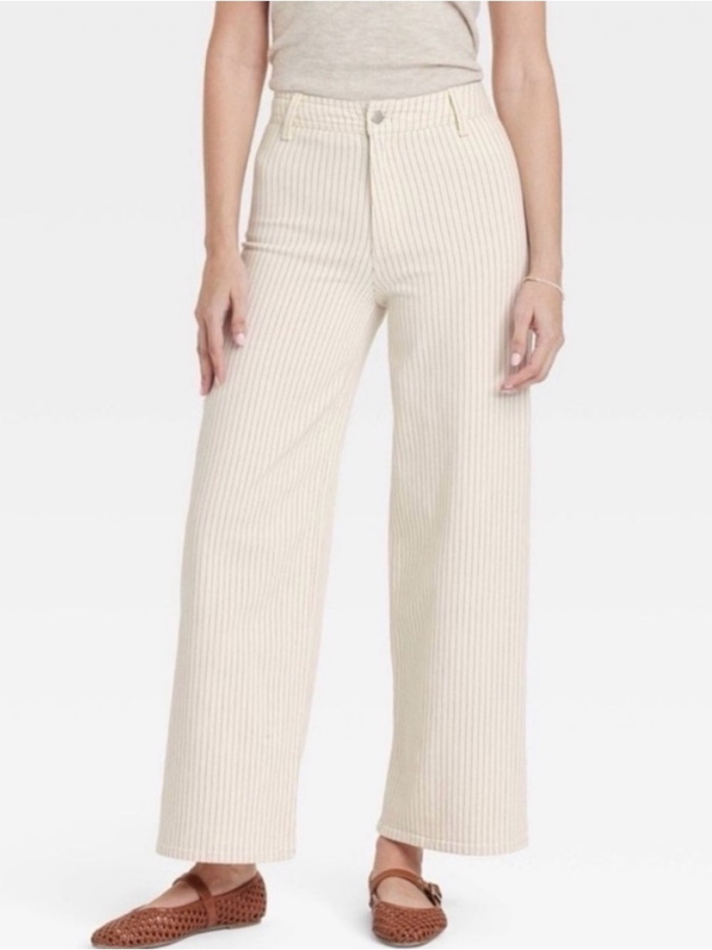 NWOT Universal Thread High-Rise Sailor Wide-Leg Pants in Cream Pinstripe Size 6